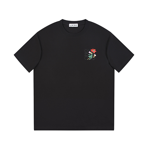 ロエベ半袖Tシャツコピー 花柄刺繍入り半袖Tシャツ