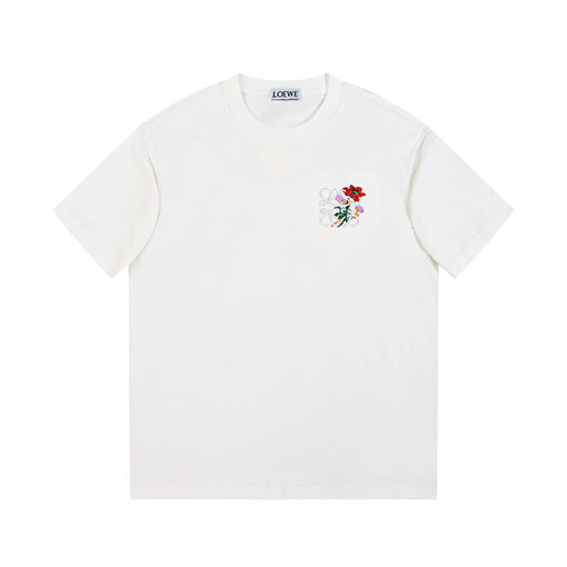 ロエベ半袖Tシャツコピー 花柄刺繍入り半袖Tシャツ