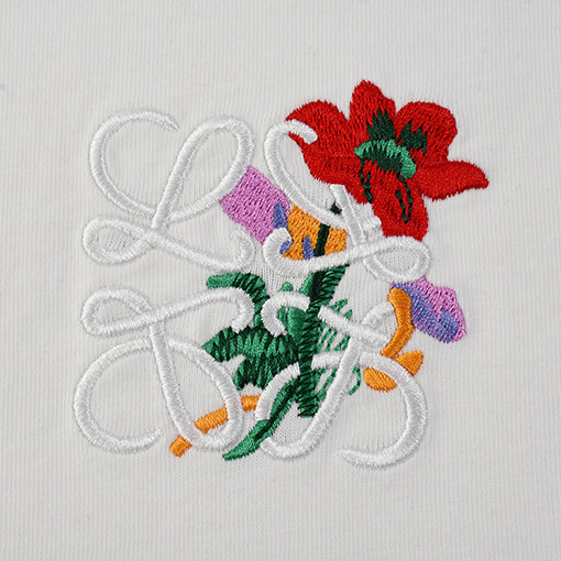 ロエベ半袖Tシャツコピー 花柄刺繍入り半袖Tシャツ