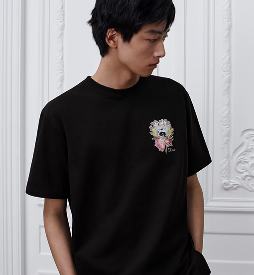 ディオールスーパーコピー カラフルな花柄刺繍入り半袖Tシャツ