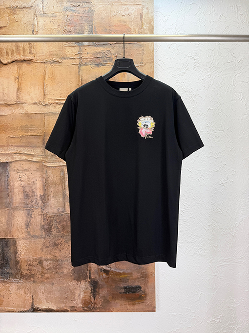 ディオールスーパーコピー カラフルな花柄刺繍入り半袖Tシャツ