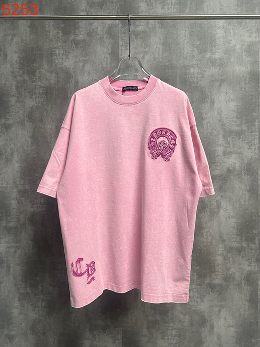 クロムハーツ クラシックウォッシュと刺繍カップル半袖Tシャツ