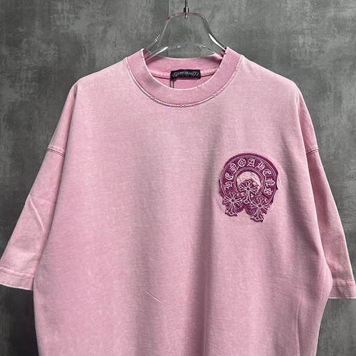 クロムハーツ クラシックウォッシュと刺繍カップル半袖Tシャツ