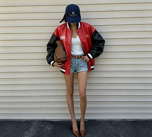 バレンシアガ偽物 BALENCIAGA コラボレーション ブラック＆レッド カラーブロックバッグ No.10 レザージャケット