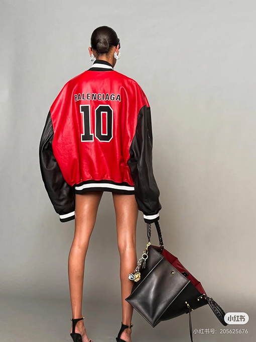 バレンシアガ偽物 BALENCIAGA コラボレーション ブラック＆レッド カラーブロックバッグ No.10 レザージャケット