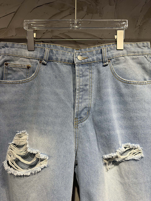 アクネストゥディオズコピー ヴィンテージ風ウォッシュのダメージゆったりとしたデニムショートパンツ