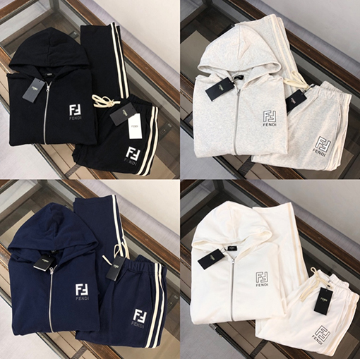 フェンディ FENDI カップルけジッパー付きフード付きスウェットシャツとスウェットパンツのセット
