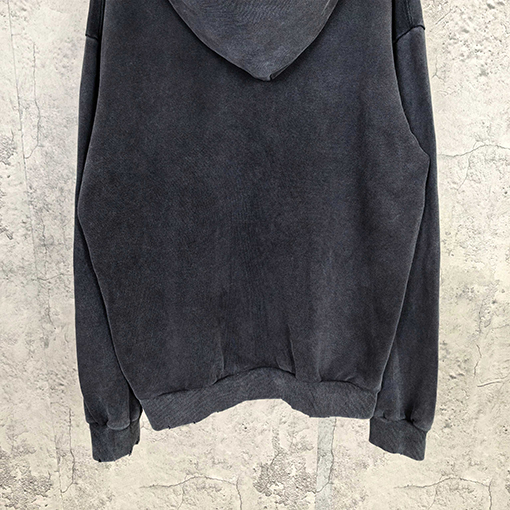 バレンシアガ BALENCIAGA エッフェル塔ロゴ入りブルーライトニングプリントウォッシュダメージ工フード付きスウェットシャツ