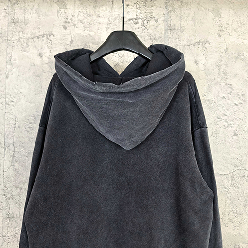 バレンシアガ BALENCIAGA エッフェル塔ロゴ入りブルーライトニングプリントウォッシュダメージ工フード付きスウェットシャツ
