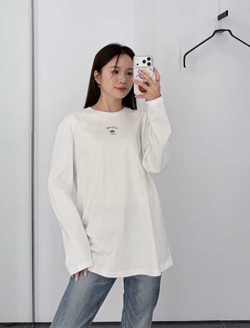 セリーヌ長袖シャツスーパーコピー CELINE 凱旋門ロゴ刺繍入り長袖シャツ