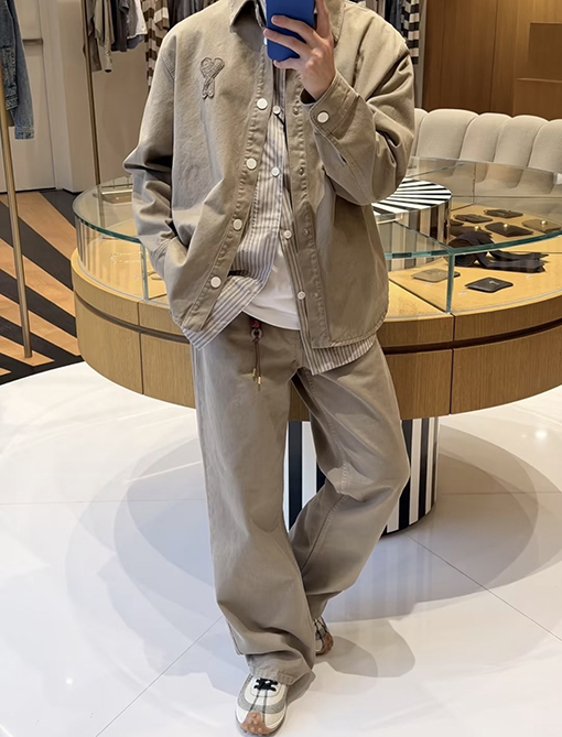 アミ ニットハート柄シャツジャケット