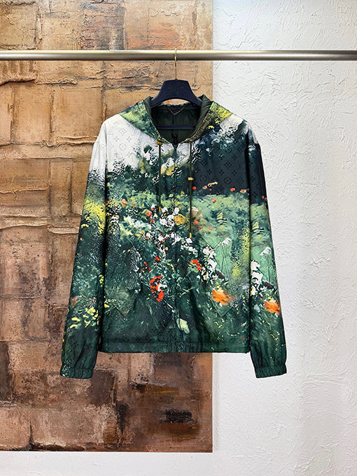 ルイヴィトンフード付きジップアップジャケットコピー 花柄フード付きジップアップジャケット