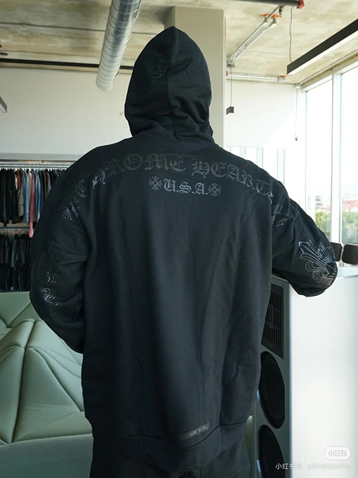 クロムハーツ ブラックウォーリアーサンスクリットクロスプリントフード付きスウェットシャツ