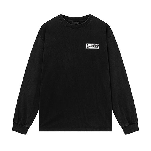 バレンシアガ BALENCIAGA クラシックなマスキングテープ柄の直刷りウォッシュとダメージ長袖シャツ