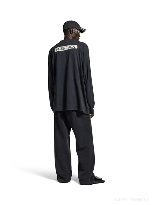 バレンシアガ BALENCIAGA クラシックなマスキングテープ柄の直刷りウォッシュとダメージ長袖シャツ