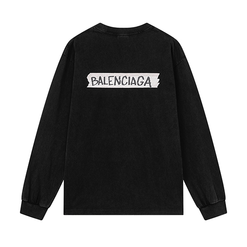 バレンシアガ BALENCIAGA クラシックなマスキングテープ柄の直刷りウォッシュとダメージ長袖シャツ