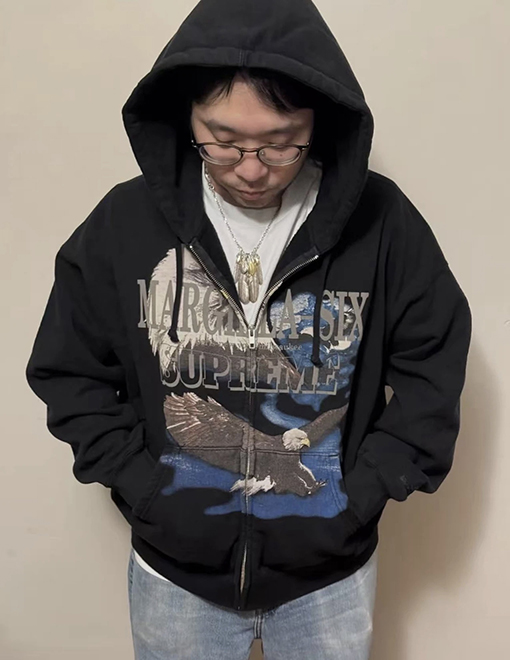 シュプリーム X マルタンマルジェラコピー Supreme イーグル柄ジップアップパーカー