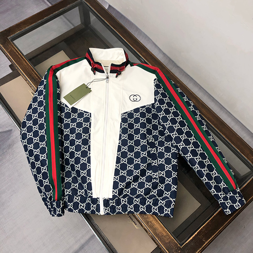 グッチコピー 最新のパッチワークジャカードスタンドカラージャケット