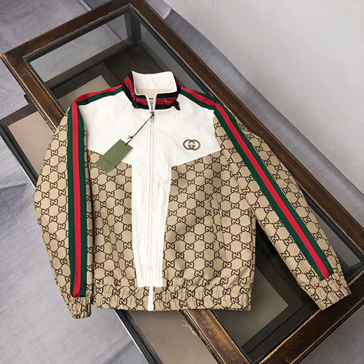グッチコピー 最新のパッチワークジャカードスタンドカラージャケット