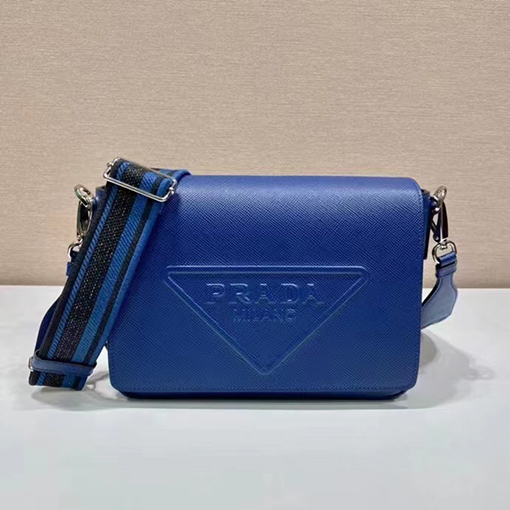 プラダコピー Saffiano クラシック刺繍リボン付きメンズクロスボディバッグ