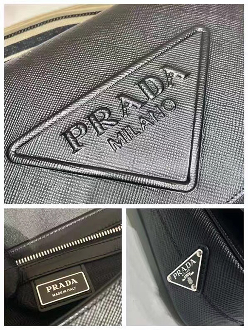 プラダコピー Saffiano クラシック刺繍リボン付きメンズクロスボディバッグ
