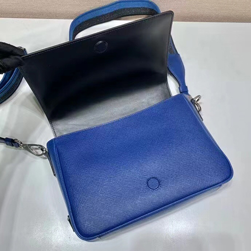プラダコピー Saffiano クラシック刺繍リボン付きメンズクロスボディバッグ