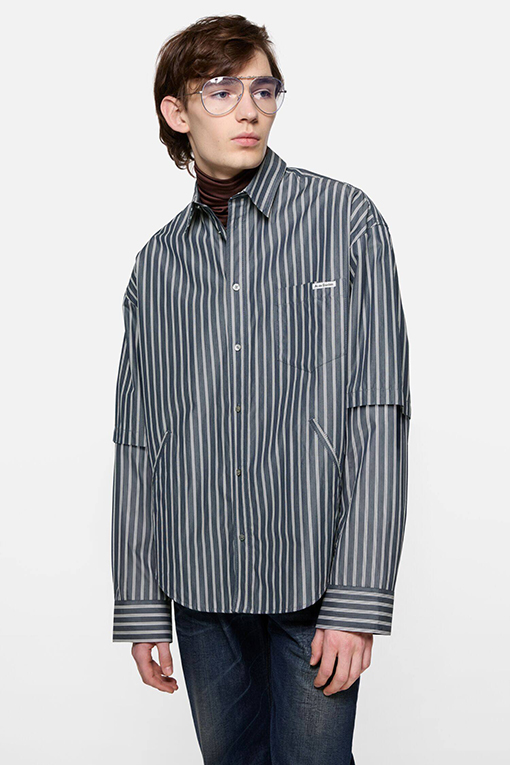 アクネストゥディオズ長袖シャツコピー Acne Studios ロゴ入りダブルスリーブストライプ長袖シャツ