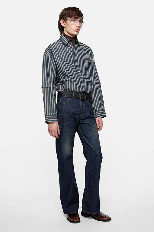 アクネストゥディオズ長袖シャツコピー Acne Studios ロゴ入りダブルスリーブストライプ長袖シャツ