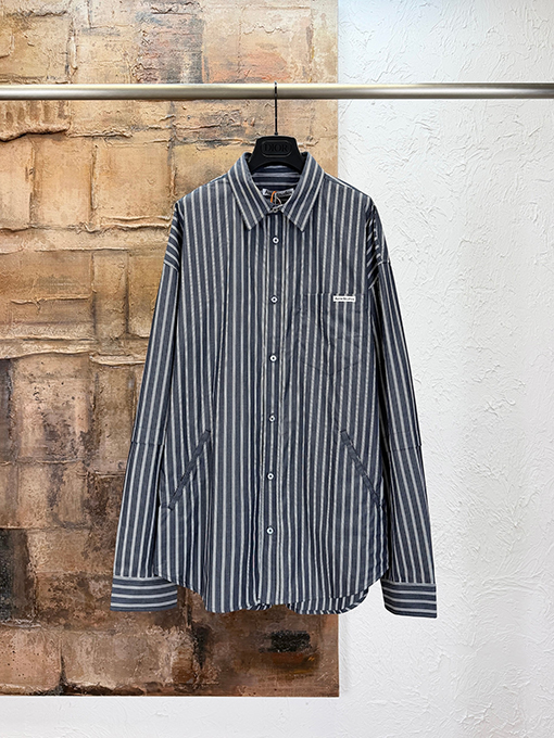 アクネストゥディオズ長袖シャツコピー Acne Studios ロゴ入りダブルスリーブストライプ長袖シャツ