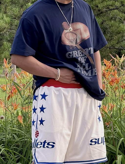 シュプリーム SUPREME カラーブロックのサイドストライプと星の刺繍が入ったアスレチックショーツ