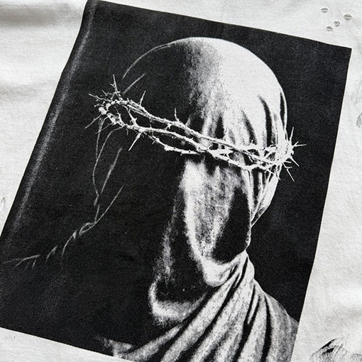 セント マイケルコピー クラシックなソーンヘッドスカーフのポートレートプリント長袖シャツ