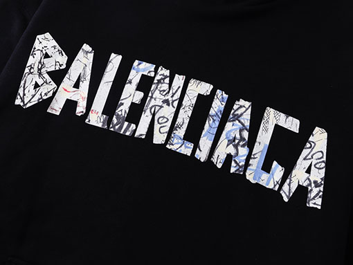 バレンシアガ BALENCIAGA フロントレターグラフィティテープダイレクトプリントパーカー