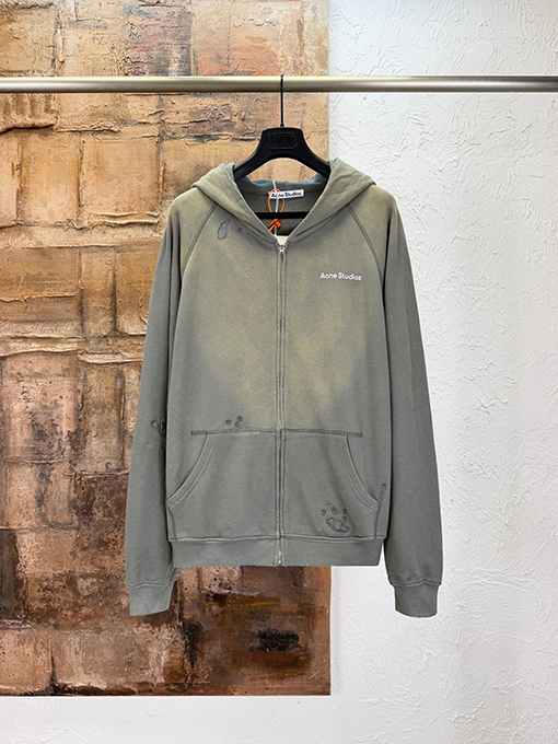 アクネストゥディオズスーパーコピー Acne Studios クラシックなダメージのウォッシュパッチ付きフード付きスウェットジャケット