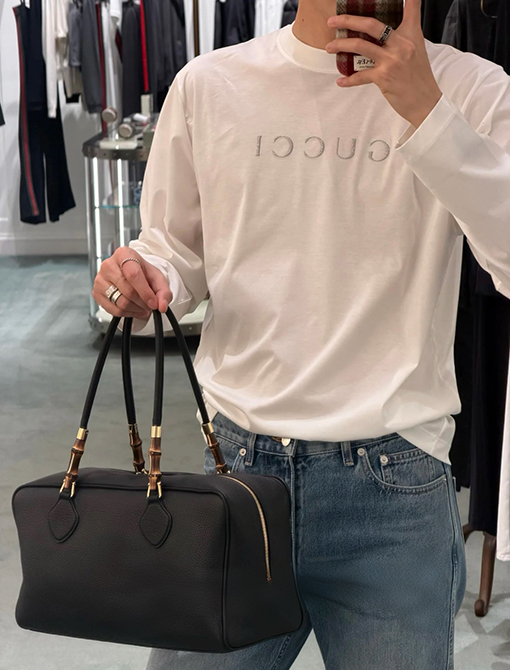 グッチスーパーコピー Gucci シルバーレタープリント長袖シャツ