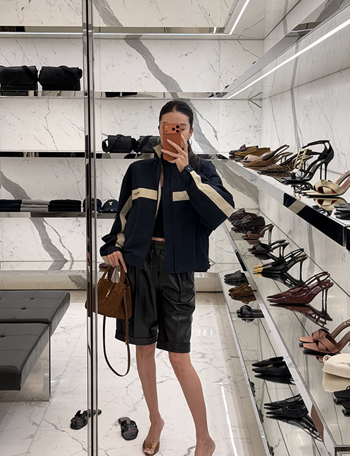 サンローラン Saint Laurent キャンバス地のカラーブロックスタンドカラージップアップジャケット