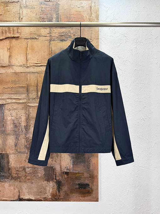 サンローラン Saint Laurent キャンバス地のカラーブロックスタンドカラージップアップジャケット