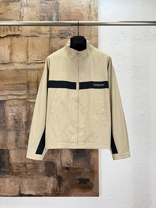 サンローラン Saint Laurent キャンバス地のカラーブロックスタンドカラージップアップジャケット