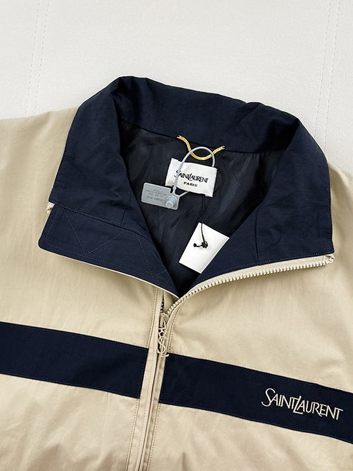 サンローラン Saint Laurent キャンバス地のカラーブロックスタンドカラージップアップジャケット