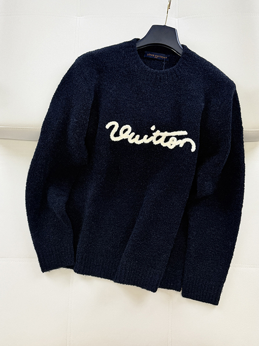 ルイヴィトン ロゴ刺繍入りウール混ニットクルーネックセーター