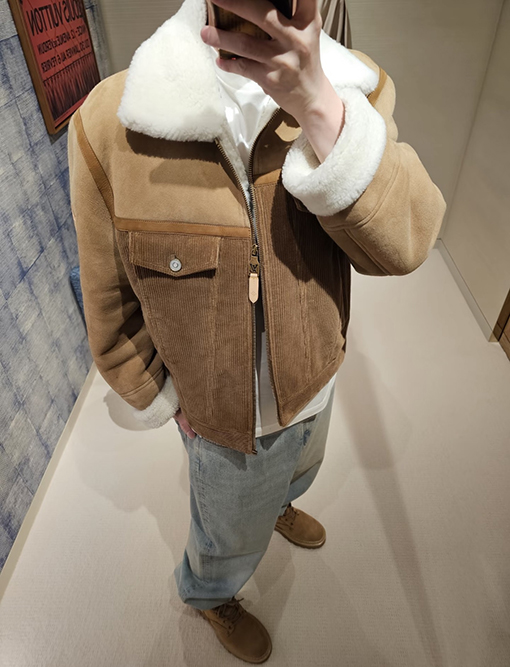 ルイヴィトンスーパーコピー コーデュロイ×ウール切り替えジャケット