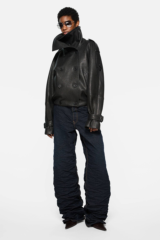 アクネストゥディオズ Acne Studios ダブルブレスト・スタンドカラー・シボ革ジャケット