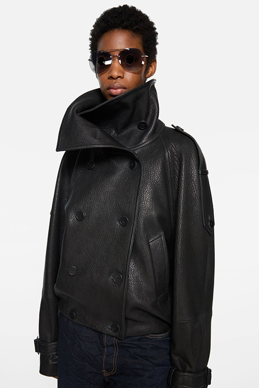 アクネストゥディオズ Acne Studios ダブルブレスト・スタンドカラー・シボ革ジャケット