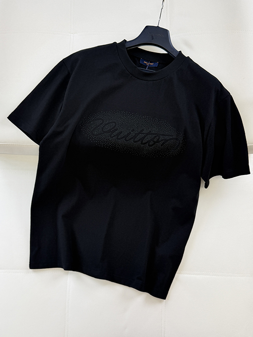 ルイヴィトンスーパーコピー グラデーションビーズ文字ロゴ入り半袖Tシャツ