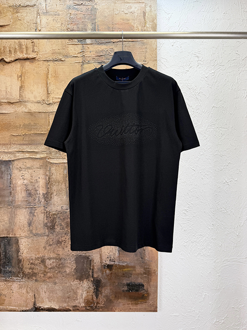 ルイヴィトンスーパーコピー グラデーションビーズ文字ロゴ入り半袖Tシャツ