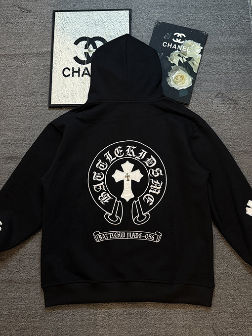 クロムハーツ レザー刺繍入り限定カップルパーカー