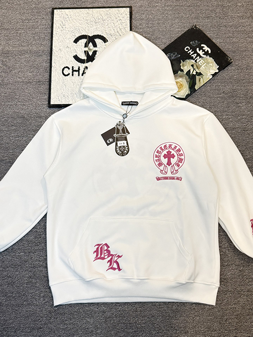 クロムハーツ レザー刺繍入り限定カップルパーカー
