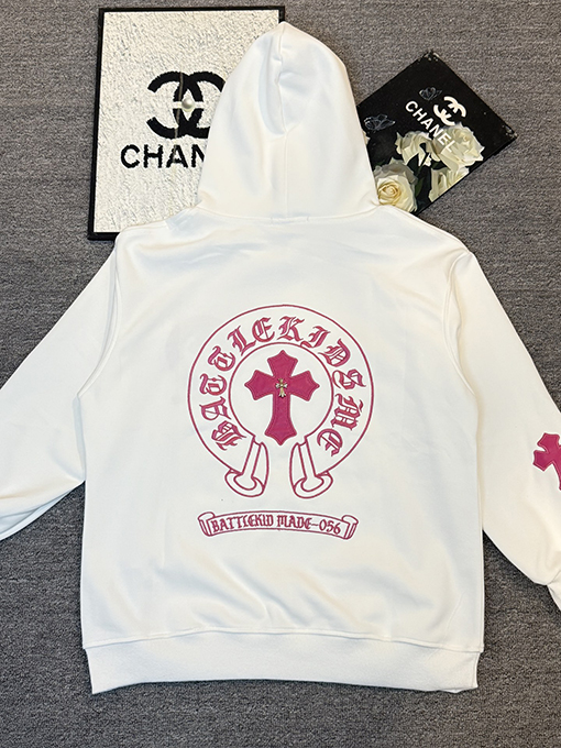 クロムハーツ レザー刺繍入り限定カップルパーカー