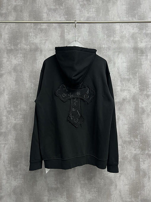 クロムハーツ クラシックウォッシュクロス柄刺繍入りジップアップパーカー