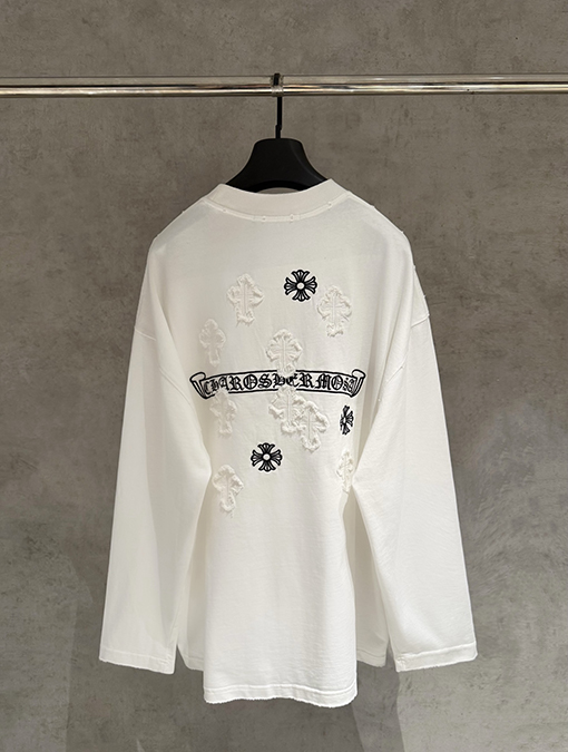 クロムハーツコピー 前面と背面に刺繍入りレトロなダメージ長袖スウェットシャツ