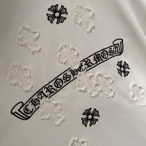 クロムハーツコピー 前面と背面に刺繍入りレトロなダメージ長袖スウェットシャツ
